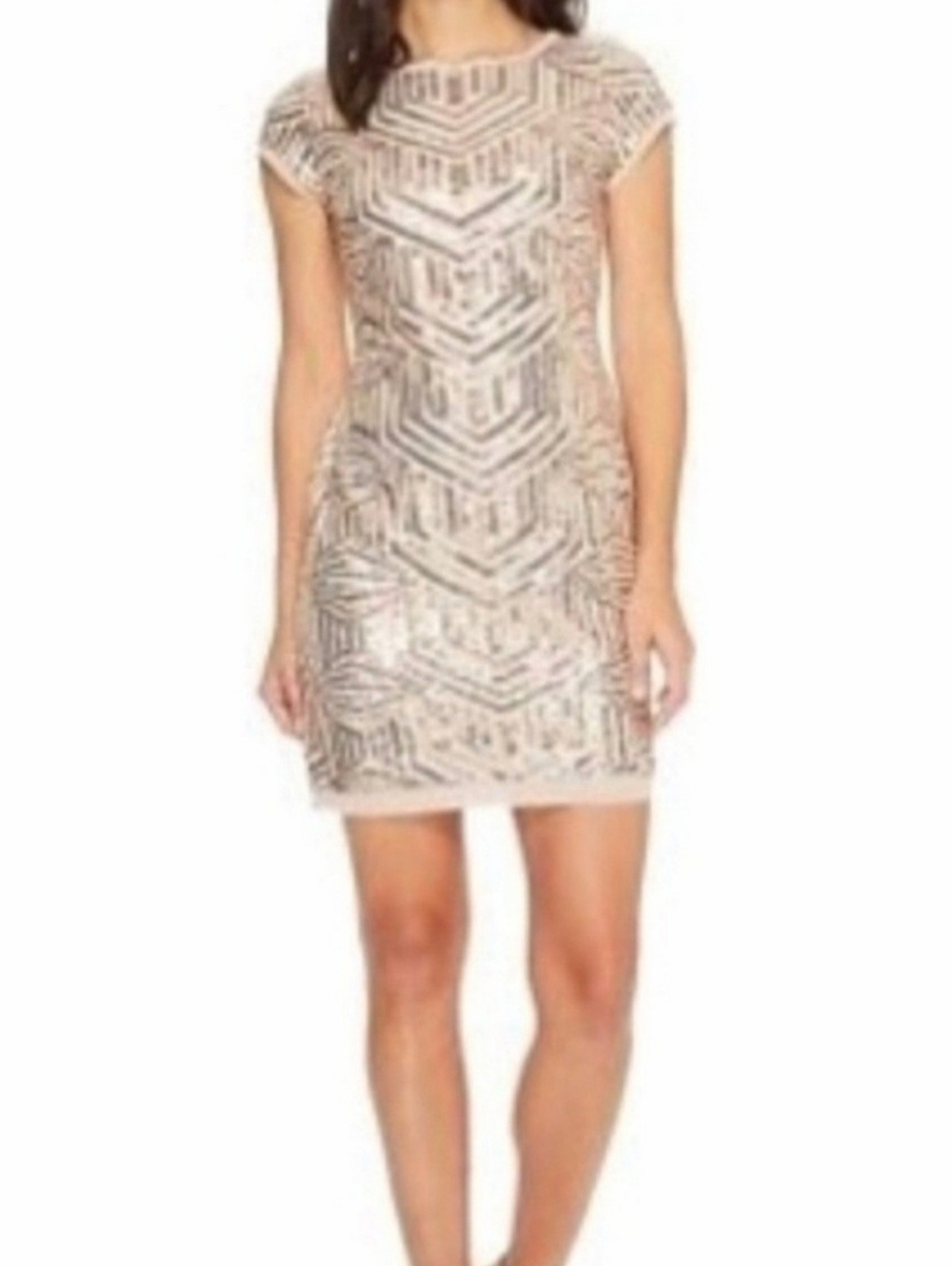 Vince Camuto Beaded Nude & Silver Short Sleeve Shift Dress
